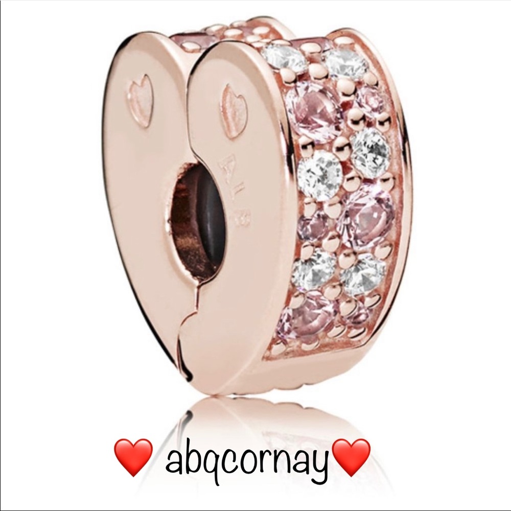 EUC Pandora 787020NPM Pandora Rose Arcs of Love Clip w/ Pink & Clear Zirconia